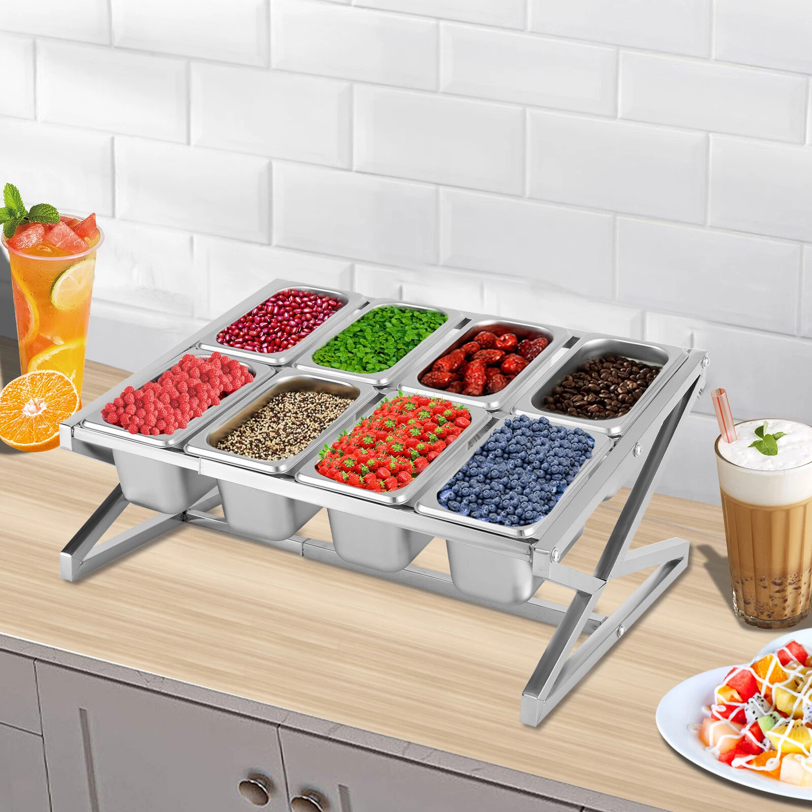 8-Pans Kitchen Spice Shelf Stainless Steel Spice Rack Kitchen Storage Rack