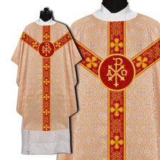 Priest Chasuble with Ornate Orphrey  Liturgical Pax Motif - Church Vestment