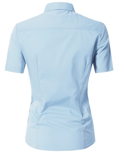 Womens Button Down Shirt Basic SLIM FIT Simple Short Sleeve Collared S010 - Picture 74 of 95