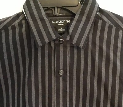 claiborne slim fit mens dress shirts Claiborne Button Up Shirt 2-Ply Mens Striped Slim Fit Sz S NEW - FREE  SHIPPING