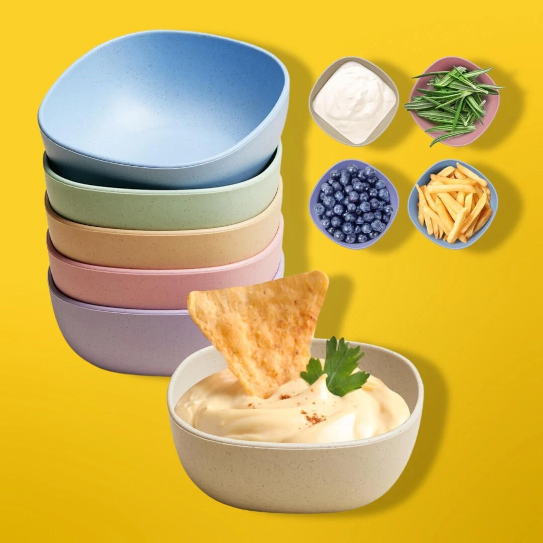 6 Pack Wheat Straw Dipping Bowls 4.5oz Unbreakable Mini Sauce Prep Bowls