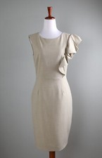 CALVIN KLEIN $129 Khaki Beige Ruffle Lined Sleeveless Pencil Dress Size 4