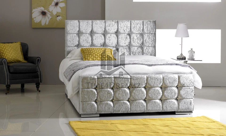 TIME4DREAMZ Crush Velvet Upholstered Florence Bed Frame 3FT Single 4'6 Double 5FT King Size