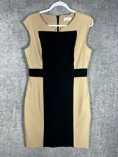Calvin Klein Sleeveless Colorblock Sheath Career Dress Womens Size 12 Black Tan