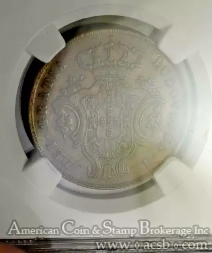 Azores 10 Reis 1865 AU Details NGC bronze KM#14 Unusual Shattered Die