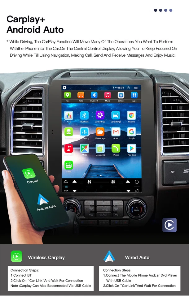 Radio estéreo de coche Android de 12,1" GPS Carplay estilo Tesla para Ford F150 2016-2021 Foto 4 de 4