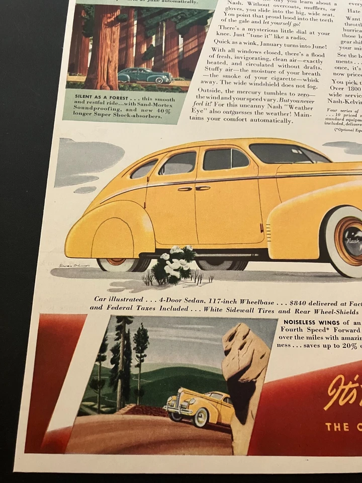 Amarillo 1939 Nash "It's Ho! for Stormy Weather" - Anuncio impreso vintage / arte de pared Foto 4 de 4