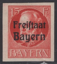 1919 GERMANY BAVARIA   15 Pf IMPERF. MH OG