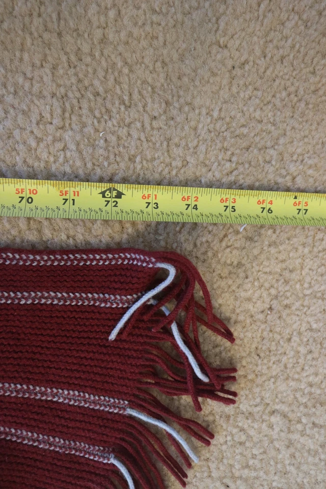 Gap Unisex Maroon w/ White Stripes Knit Fringe Scarf Shawl Wool Blend - 75 inch - Image 4 of 4