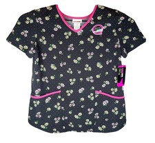 Scrubstar Performance Stretch V Neck Scrub Top Ultra Soft Black Floral Wash Med