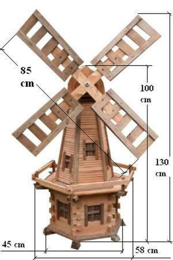 Windmühle Aus Holz – 1,25 M Hoch, Kugelgelagert, Für Garten & Teich