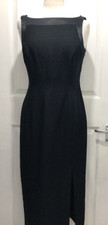 ANNE BROOKS PETITE Black Dress UK 12 Vintage Cowl Back Satin Drape Y2K Slit