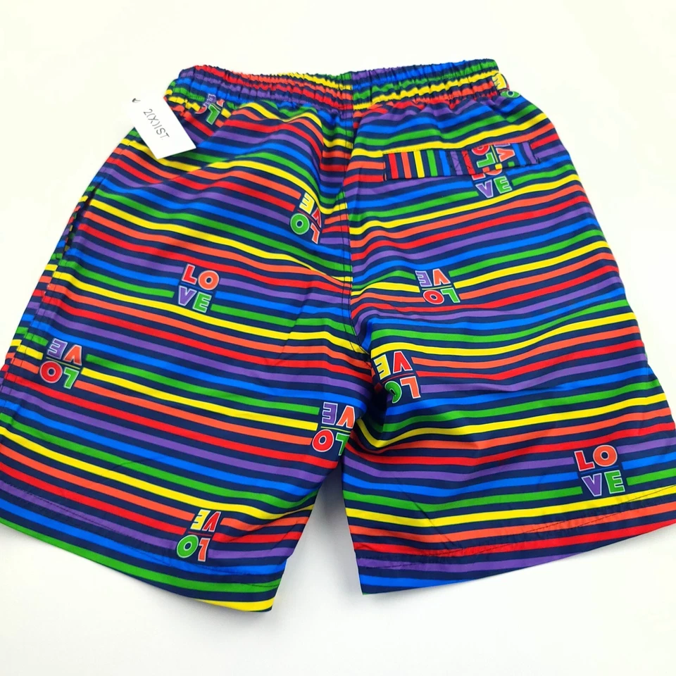 $75 2(X)IST LOVE Brillantes Coloridos Arco Iris Forrados Bañador Pantalones Cortos Para Hombres Pequeños Foto 4 de 4