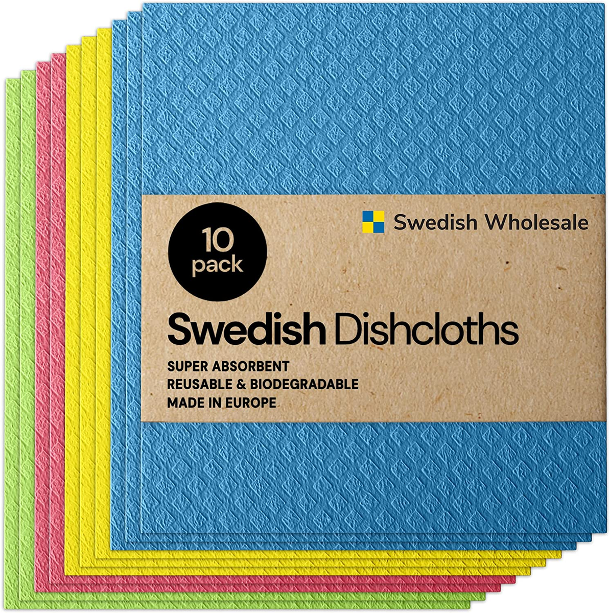 Swedish Wholesale Swedish Dish Cloths - 10 Pack Reusable