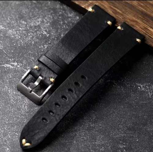 Handmade Leather Strap for Rolex – Vintage Cowhide 18–22MM Black Watch Band - Picture 2 of 4