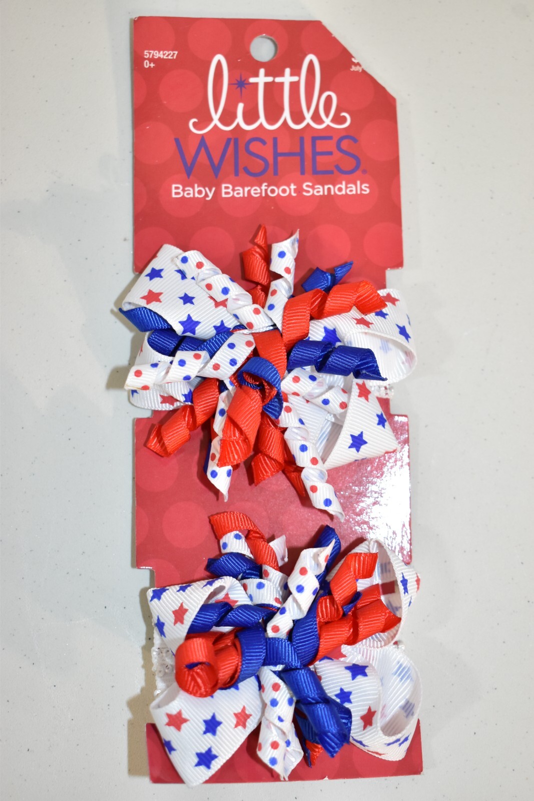 Little Wishes Baby Barefoot Sandals Red White Blue 0 to 12 Months 4th of July