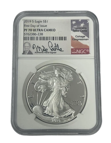 2019 S Silver Eagle - NGC PF70 Ultra Cameo -Mike Castle First Day of Issue