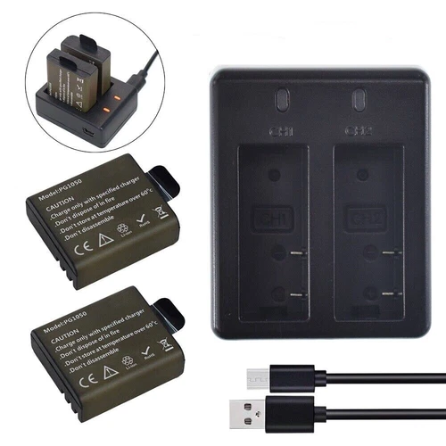 2 BATTERY for Action Camera AKASO EK7000 Brave 4 Campark Crosstour +Dual CHARGER