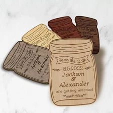 Engraved Wooden/ Acrylic Save The Date Wedding Magnet - Mason Jar