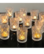 Set of 12 Votive Tea Light Clear Glass Candle Holders Diamond 2.5 Inches Wedding