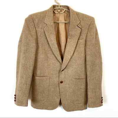 Stuarti For H.I.S. Sport Coat Professor Vintage Men's Tan Collared Dapper Size M