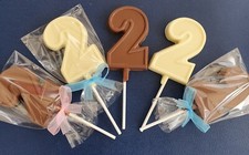BELGIAN CHOCOLATE 2ND/2 YEAR OLD BIRTHDAY/ANNIVERSARY LOLLIPOPS/PARTY BAG FILLER
