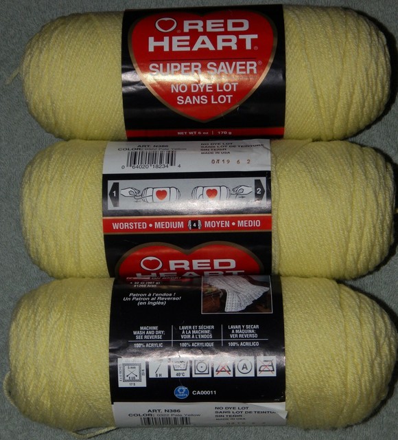 Red Heart Super Saver Worsted Weight Yarn 3 Skeins Pale Yellow 20 Oz