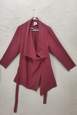 Divided H M Women Jacket 14 Red Lyocell Blend Belted Collared Regular Blazer Fit