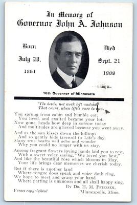 Minneapolis Minnesota MN Postcard In Memory Of Governor John A. Johnson 1958