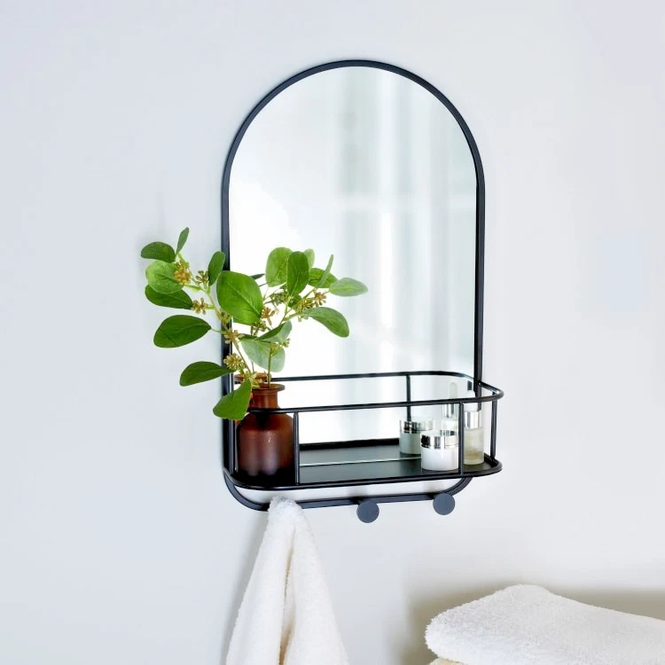 bathroom Mirror with Metal Shelf & 3 Hooks Wall Mounted Mirror - Image 4 of 4