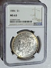 1886 Morgan Dollar $1 Graded MS63 by NGC - VAM-30 with Golden Toning