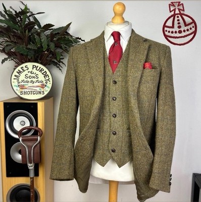 HARRIS TWEED Men s (38R) 2 Piece Jacket + Waistcoat Check Herringbone Suit EWM