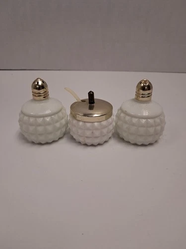 Vintage  Nippon? Japan Milk Glass Salt & Pepper w/ Mustard Jar with Spoon & Lid