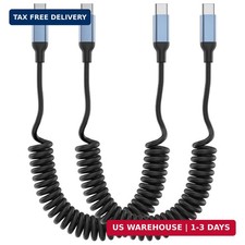 Coiled USB C to USB C Cable, 2Pack Retractable USBC Charger Short Cord for Car,