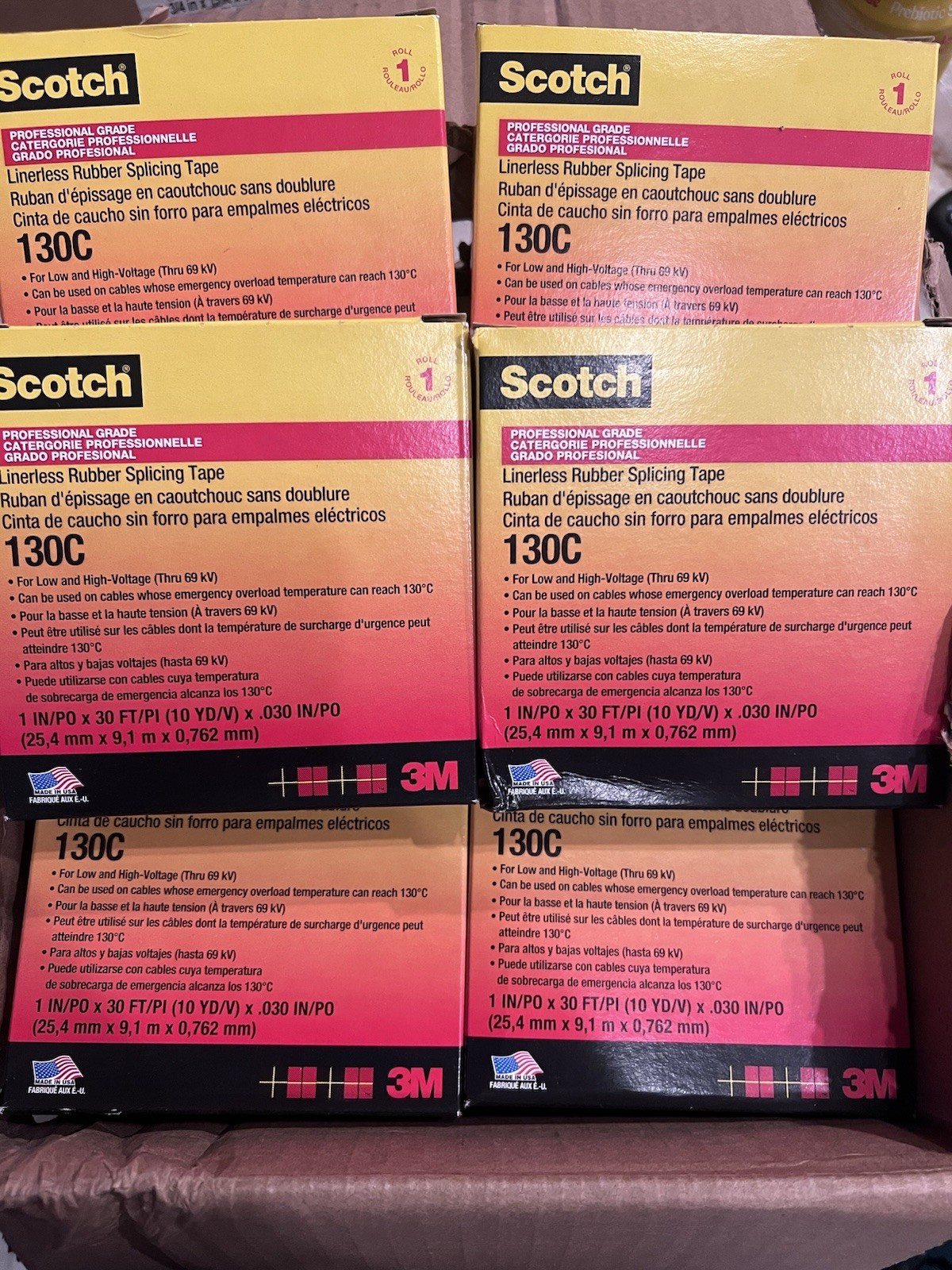 (12 Rolls) Of 3M Scotch 130C 1" x 30' (10 yd) Linerless Rubber Splicing Tape