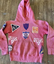 1960s Sun Faded Red Cotton Sweatshirt Hoodie; Vintage Patches From Arkansas