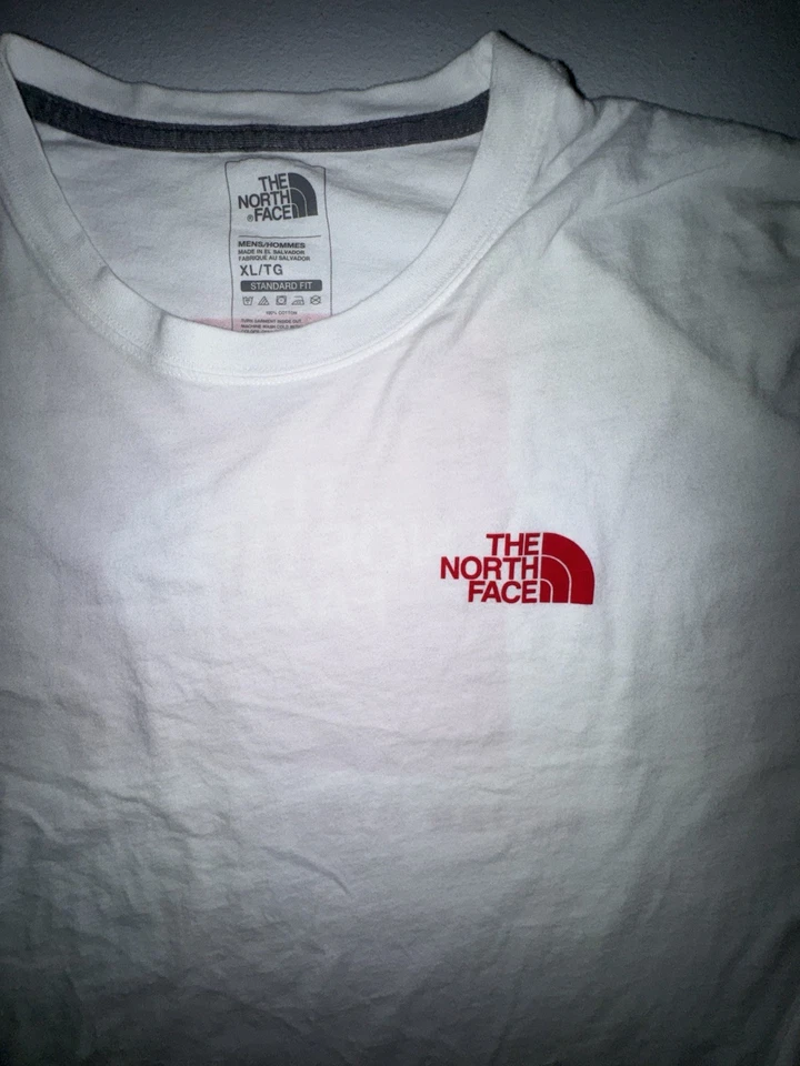 Camisa manga larga The North Face para hombre XL blanca roja logotipo senderismo aire libre algodón Foto 3 de 4