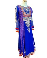 Indian Style Ornate Dress Blue Embroidered Handmade No Size Label Charity Sale
