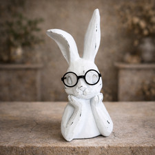 White Rabbit Bunny Bust with Glasses Handmade Carved Figurine Easter Decor 7'' White Rabbit Bunny Bust with Glasses Handmade Carved Figurine Easter Decor 7''