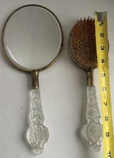 Vintage Vanity Set Hair Brush and Hand Mirror Set Of Two Cut Glass Handle