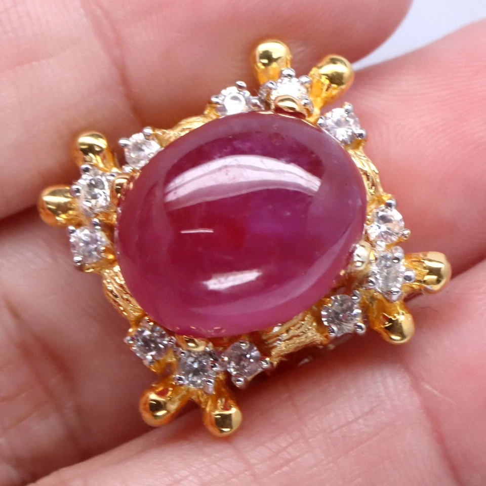 925 Silver 15 x 17 MM. Red Ruby & White Zircon Two Tone Jewelry Ring Size 6.75 - Image 2 of 4