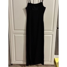 JONES NEW YORK EVENING Black Spaghetti Strap Maxi Dress Side Slit  4 Y2K vintage