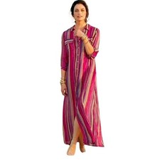 Soft Surroundings Linnea Button Down Maxi Shirt Dress Rainbow Striped Size Ps