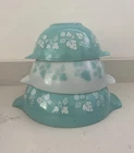 3 X JAJ Pyrex Bowl Set  Turquoise Complete Nesting Cinderella Bowls Gooseberry