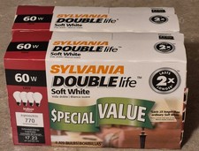 8 Pack Sylvania 60W Soft White Double Life Light Bulbs A19 NEW Sealed