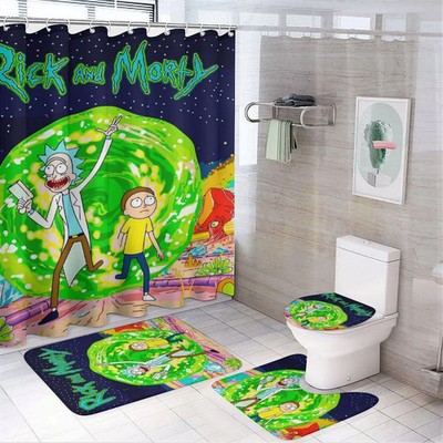 Rick And Morty 4pcs Bathroom Set Shower Curtain Rugs Mat Toilet Lid Cover