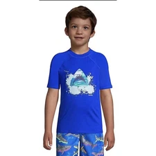NEW Lands' End Boys Short Sleeve Rash Guard Swim Shirt, X-Small (4/5), UV 50
