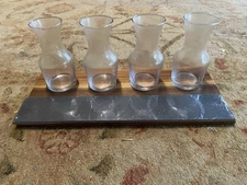 New Wine Tasting Flight Sampler Board With Chalk Slate -Four 6 oz Decanters