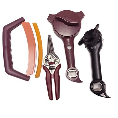 Kuhn Rikon Can Opener, Jar Opener, Knife & Shears PLUM & BLACK