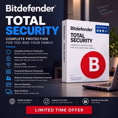 Bitdefender Total Security 2026 - 3 Years for 1 Device- PC | Full Protection
